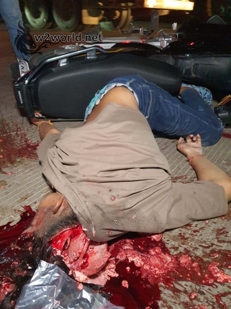 Horrific Phnom Penh Motorcycle Crash: Man's Skull Crushed by Truck, Brain Spills onto Road 02